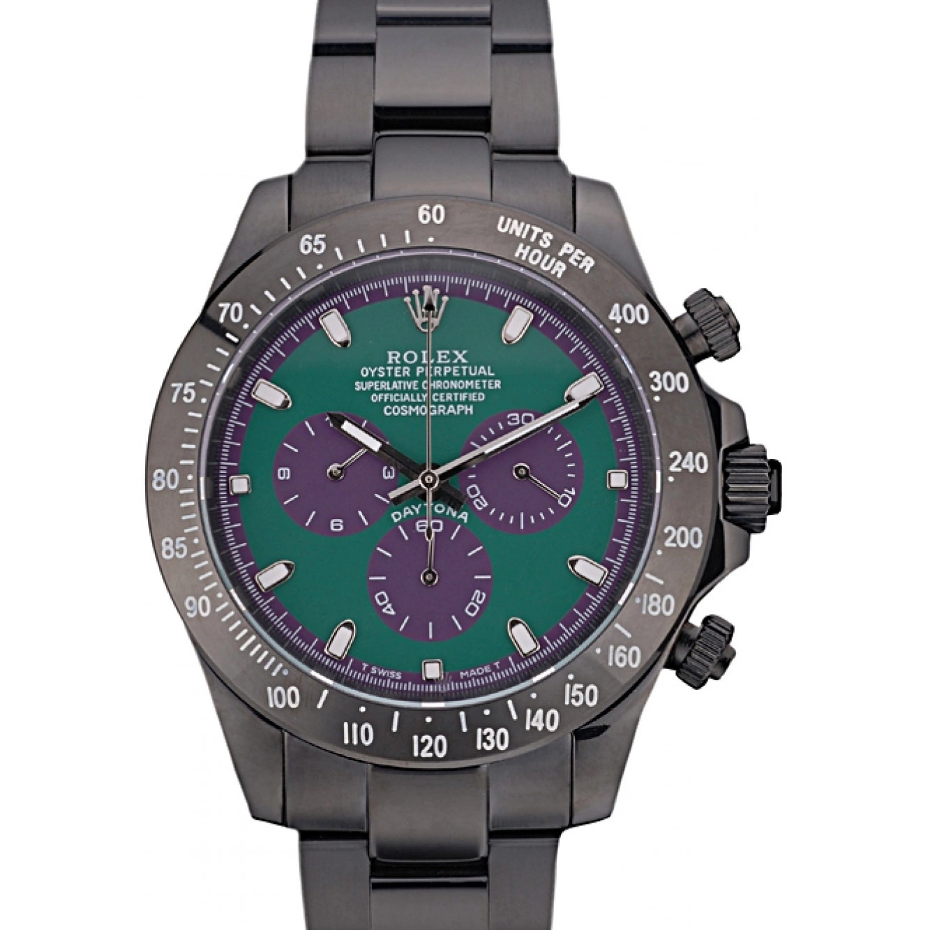 Aaa replica Plated Steel Daytona Stainless 80246 Black Rolex Ion Black Tachymeter Green Strap Dial 0710